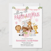 Invitation Animaux de Fête Anniversaire Rose (Devant)