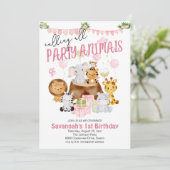 Invitation Animaux de Fête Anniversaire Rose (Debout devant)