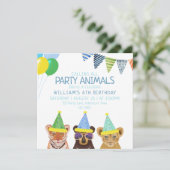 Invitation Animaux de fête Bleu Anniversaire (Debout devant)