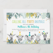 Invitation Animaux de fête Blue Gold Safari Anniversaire (Devant)