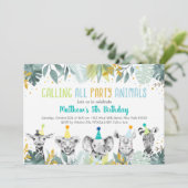 Invitation Animaux de fête Blue Gold Safari Anniversaire (Debout devant)