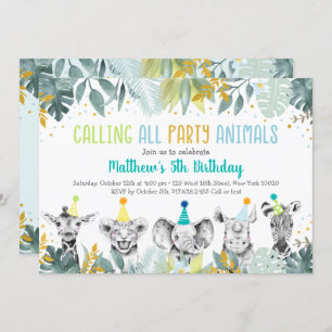 Invitation Animaux de fête Blue Gold Safari Anniversaire