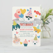 Invitation Animaux de fête Chiens et ballons de chat Annivers (Debout devant)