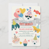 Invitation Animaux de fête Chiens et ballons de chat Annivers (Devant)