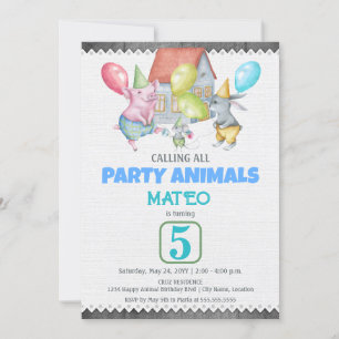Invitation Animaux de fête colorés amusants Anniversaire