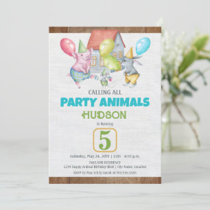 Invitation Animaux de fête colorés amusants garçon Anniversai