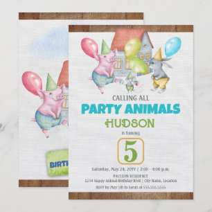 Invitation Animaux de fête colorés amusants garçon Anniversai