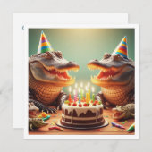 Invitation Animaux de fête, Crocodiles mangeant cake annivers (Devant / Derrière)