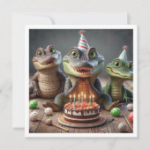 Invitation Animaux de fête, Crocodiles mangeant cake annivers (Devant)