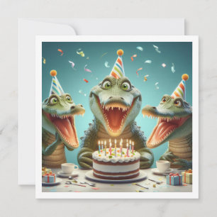 Invitation Animaux de fête, Crocodiles mangeant cake annivers