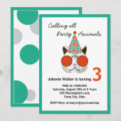 Invitation Animaux de fête d'anniversaire amusants - Tous les (Devant / Derrière)