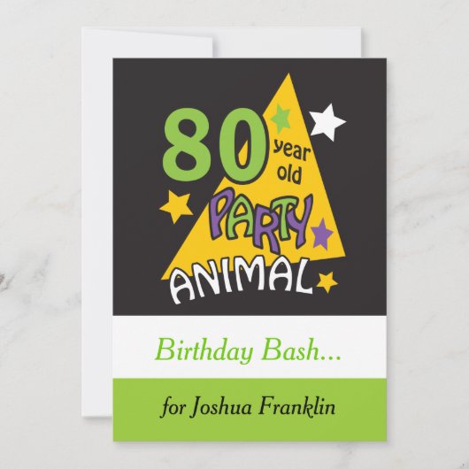 Invitation Animaux de fête de 80 ans - 80e anniversaire (Devant)