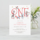Invitation Animaux de fête d'hiver 1er anniversaire (Debout devant)