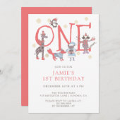 Invitation Animaux de fête d'hiver 1er anniversaire (Devant / Derrière)