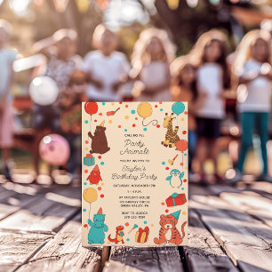 Invitation Animaux de Fête et Confettis Anniversaire Enfants