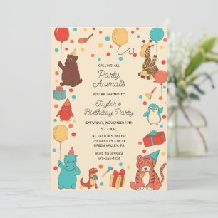 Invitation Animaux de Fête et Confettis Anniversaire Enfants