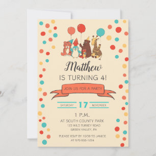Invitation Animaux de Fête et Points de Naissance pour Enfant