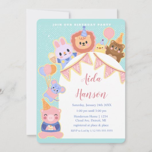 Invitation Animaux de fête Extravaganza Anniversaire Invitati (Devant)