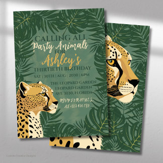Invitation Animaux de Fête Feuilles Tropicales Anniversaire