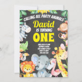 Invitation Animaux de fête Garçon Anniversaire Safari Chalkbo (Devant)