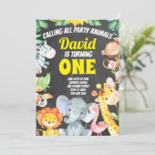 Invitation Animaux de fête Garçon Anniversaire Safari Chalkbo (Debout devant)