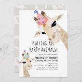 Invitation Animaux de fête Giraffe Anniversaire (Devant / Derrière)