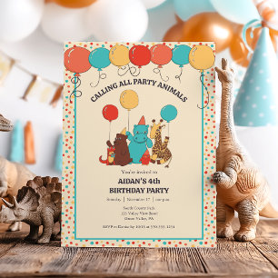 Invitation Animaux de Fête Hippopotame, Girafe, Ours Annivers
