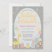 Invitation Animaux de fête mignonne Anniversaire Fête Jaune (Devant)