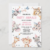 Invitation Animaux de fête mignonne safari fille anniversaire (Devant)