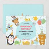 Invitation Animaux de fête mignons  (Devant / Derrière)