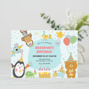 Invitation Animaux de fête mignons 