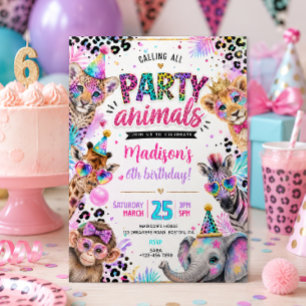Invitation Animaux de fête néon Anniversaire