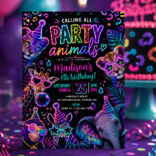 Invitation Animaux de fête néon pour anniversaire