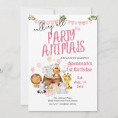 Invitation Animaux de fête rose Anniversaire (Devant)