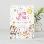 Invitation Animaux de fête rose en Casquettes de fête Anniver (Debout devant)