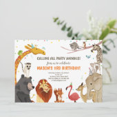 Invitation Animaux de fête Safari Fille Garçon Animaux Annive (Debout devant)