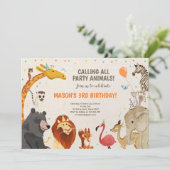 Invitation Animaux de fête Safari Fille Garçon Animaux Annive (Debout devant)