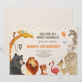 Invitation Animaux de fête Safari Fille Garçon Animaux Annive (Devant / Derrière)