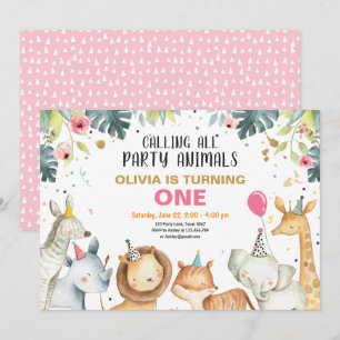 Invitation Animaux de fête Safari Gold Girls Animals Annivers