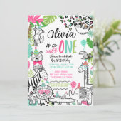 Invitation Animaux de fête, Safari Jungle 1er anniversaire (Debout devant)