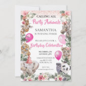 Invitation Animaux de Fête Safari Jungle Fille Rose Anniversa (Devant)