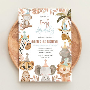 Invitation Animaux de Fête Safari Jungle Zoo Enfants Annivers