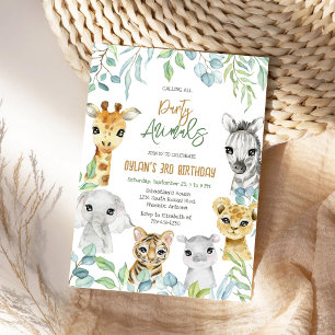 Invitation Animaux de Fête Safari Jungle Zoo Enfants Annivers