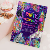 Invitation Animaux de fête Safari Neon Rainbow Cheetah Annive