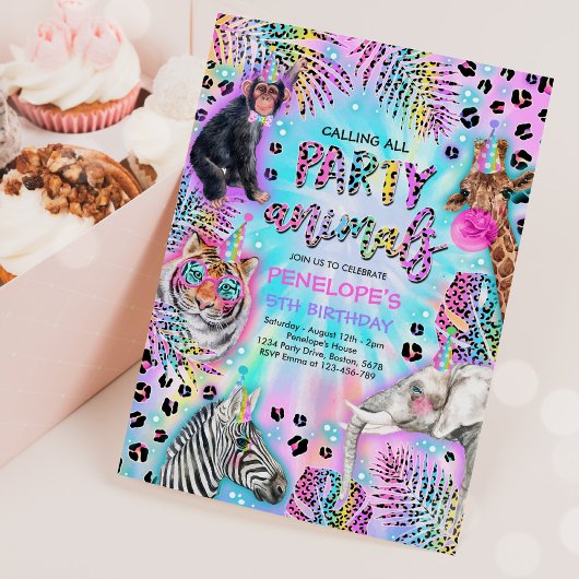 Invitation Animaux de fête Safari Neon Rainbow Cheetah Annive