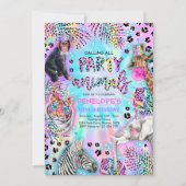 Invitation Animaux de fête Safari Neon Rainbow Cheetah Annive (Devant)