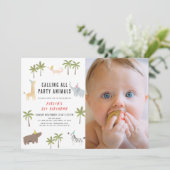 Invitation Animaux de fête Safari photo 1er anniversaire (Debout devant)