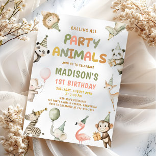 Invitation Animaux de Fête Safari Sauvage 1er Anniversaire