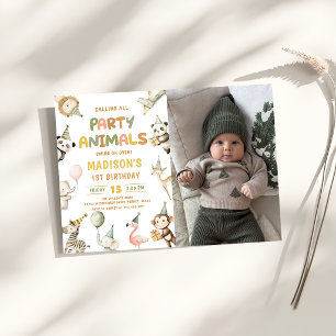Invitation Animaux de fête se balancent sur une photo d'anniv