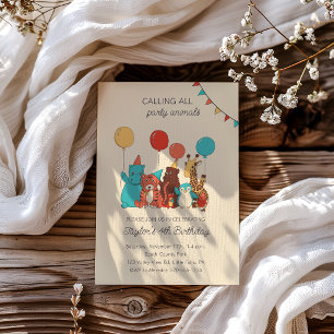 Invitation Animaux de Fête Tigre, Hippopotame, Manchot Annive